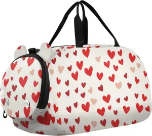 Red Love Heart Kids Cute Gym Bag with Shoes Compartment Large Capacity Kids Overnight Bag for Boys and Girls