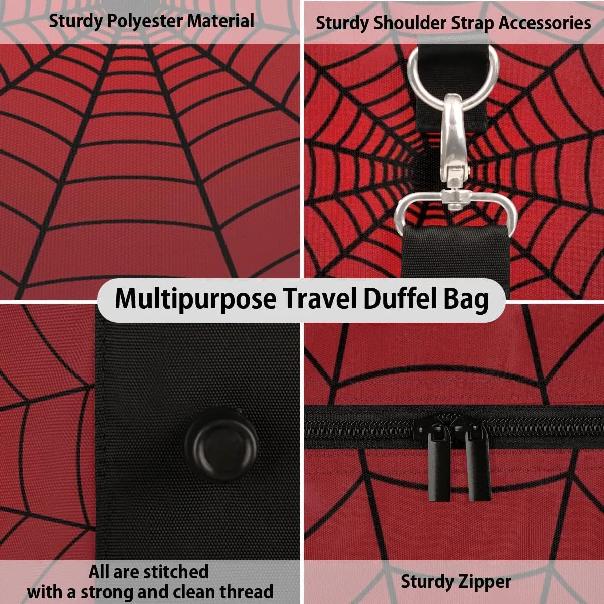 Red Spider Web Overnighter Duffel Bags for Boys Men, Waterproof Carry-On Size Sports Gym Bag for Teens Overnight Travel Weekender Sleepover Tote Bag