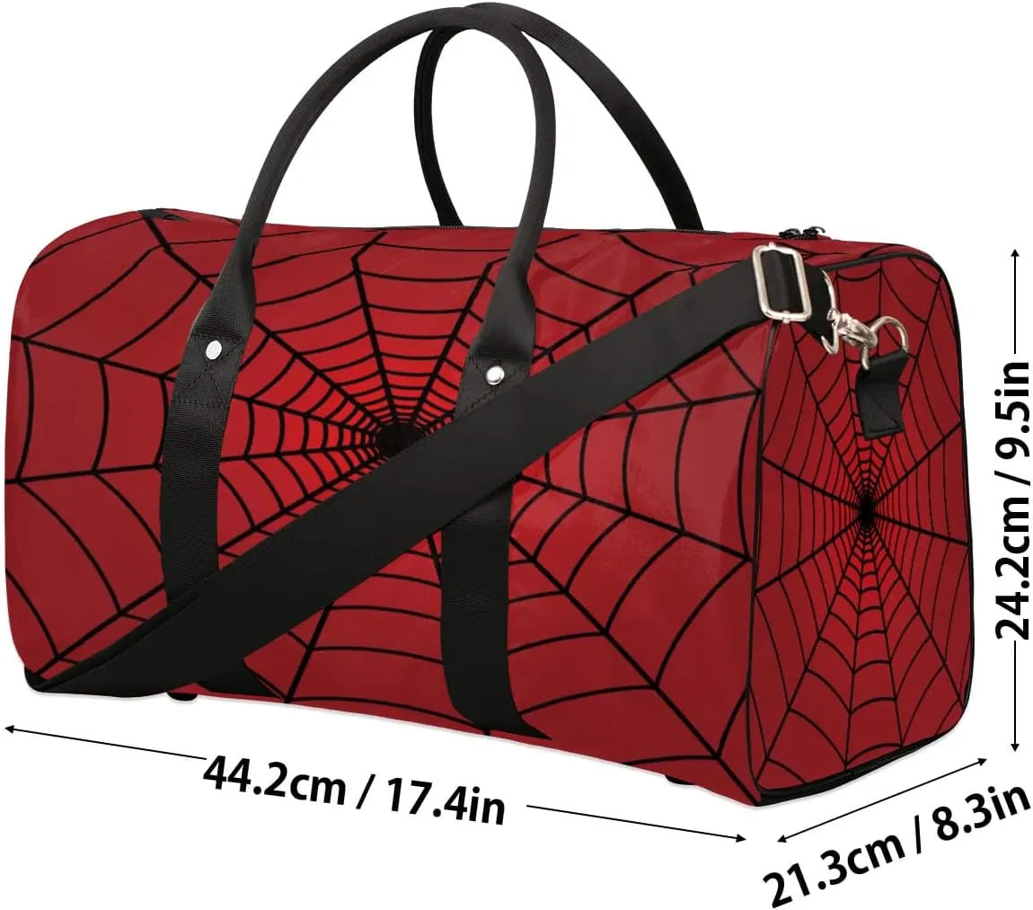 Red Spider Web Overnighter Duffel Bags for Boys Men, Waterproof Carry-On Size Sports Gym Bag for Teens Overnight Travel Weekender Sleepover Tote Bag