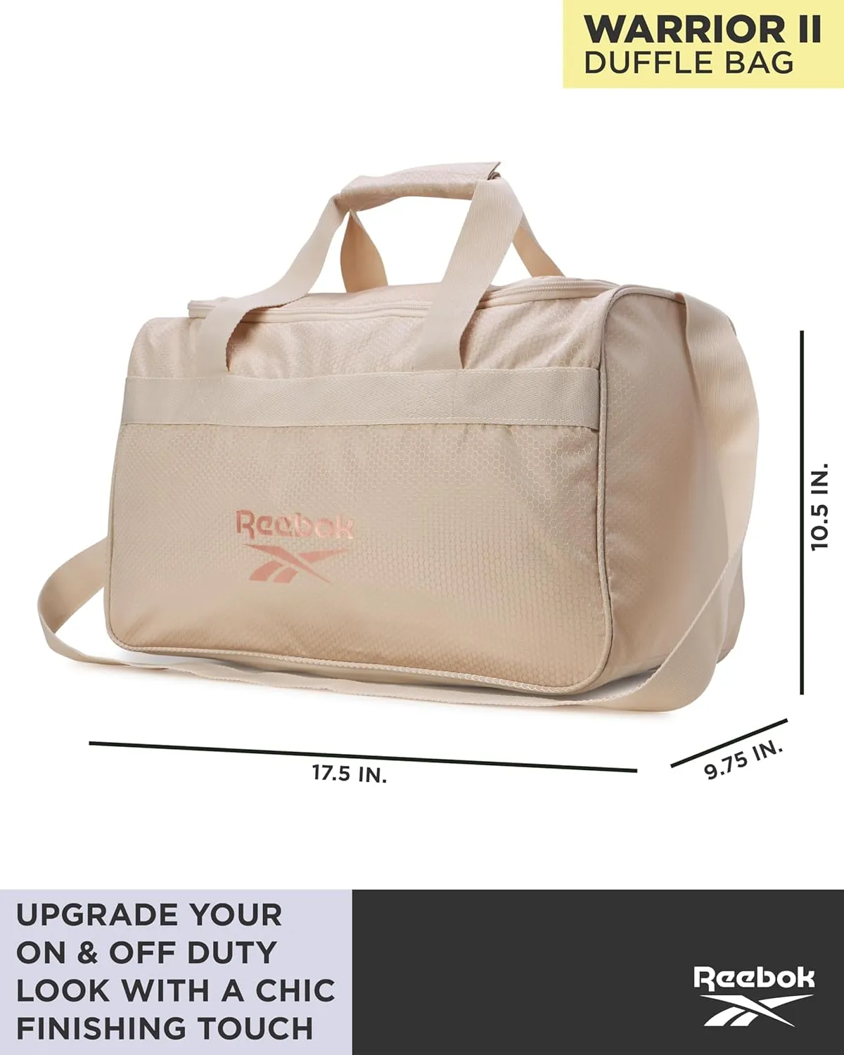 Reebok Duffle Bag – Gym Bag for Women & Men, Carry On and Overnight Duffle for Travel & Fitness, Size Small, Warrior II Light Brown
