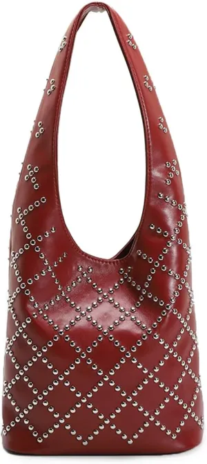 Rejolly Studded Shoulder Bag for Women Studs Hobo Purses Y2k 90s Punk Vegan Leather Designer Underarm Handbag