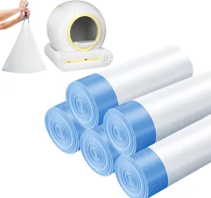 Replaced Waste Bags-5 Rolls for Self-Cleaning Cat Litter Box, 17.52 x 18.3 inches Cat Waste Bags for Automatic Cleaning Litter Boxes Drawstring Extra Sturdy Pet Poop Bags 5 Packs/75 Counts