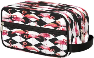 Retro Flamingo Travel Toiletry Bag for Women Men Small Cosmetic Makeup Organizer Water Resistant Shaving Bag Portable Make Up Bag Storage Bags with Handle