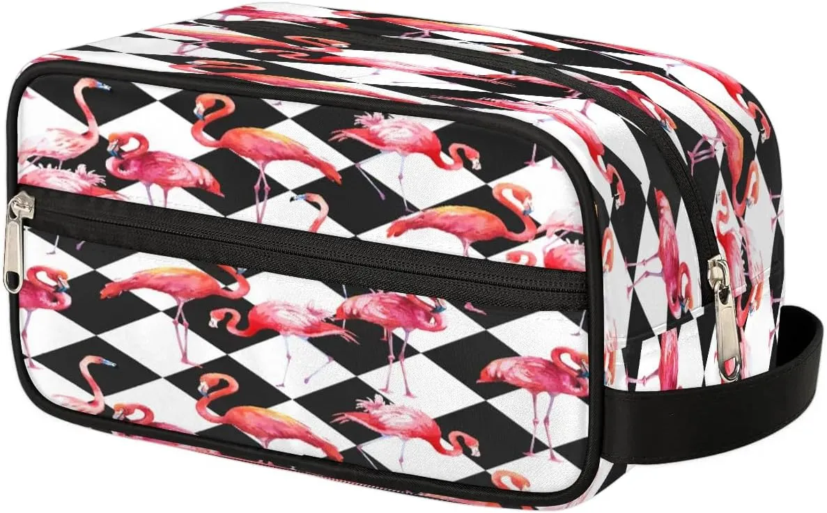 Retro Flamingo Travel Toiletry Bag for Women Men Small Cosmetic Makeup Organizer Water Resistant Shaving Bag Portable Make Up Bag Storage Bags with Handle