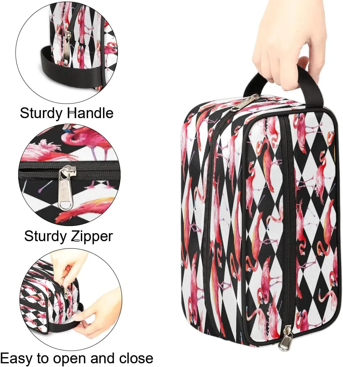 Retro Flamingo Travel Toiletry Bag for Women Men Small Cosmetic Makeup Organizer Water Resistant Shaving Bag Portable Make Up Bag Storage Bags with Handle