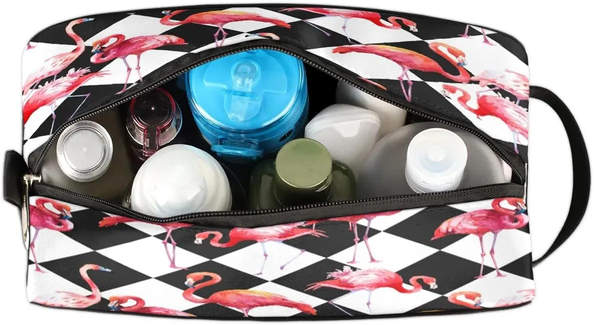 Retro Flamingo Travel Toiletry Bag for Women Men Small Cosmetic Makeup Organizer Water Resistant Shaving Bag Portable Make Up Bag Storage Bags with Handle