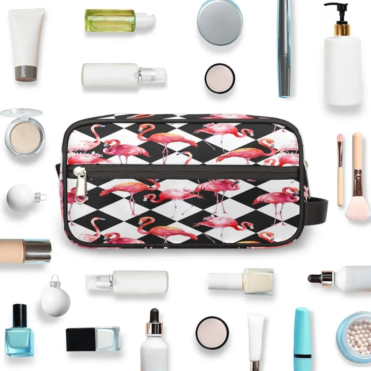 Retro Flamingo Travel Toiletry Bag for Women Men Small Cosmetic Makeup Organizer Water Resistant Shaving Bag Portable Make Up Bag Storage Bags with Handle