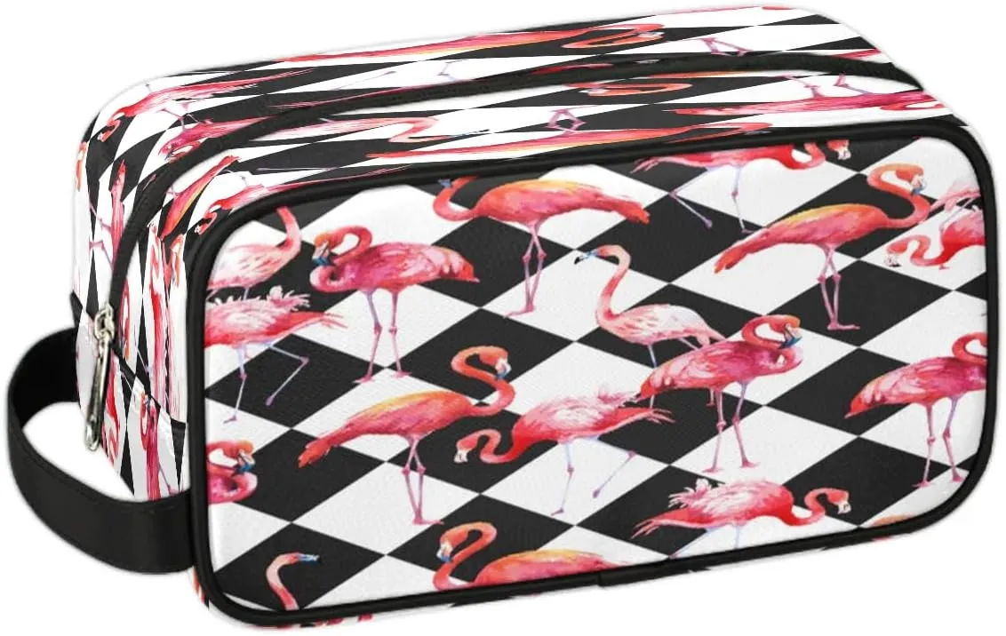 Retro Flamingo Travel Toiletry Bag for Women Men Small Cosmetic Makeup Organizer Water Resistant Shaving Bag Portable Make Up Bag Storage Bags with Handle