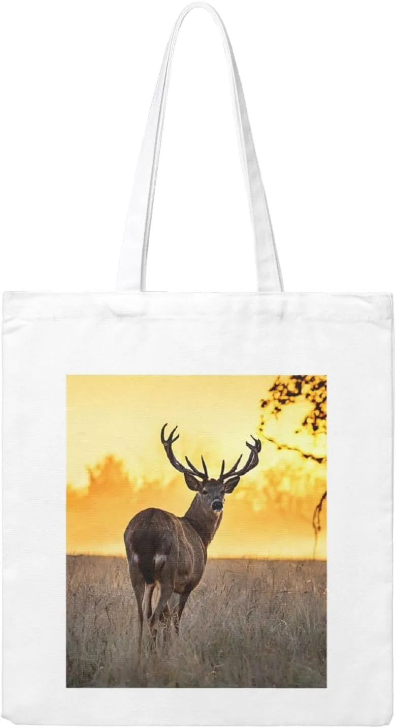 Reusable Heavy-Duty Canvas Tote Bag, Antler Red Deer handbag 15.75x13.87 Inch, Large Eco-Friendly Shopping Tote for Travel, Gym, Gifts, Machine Washable