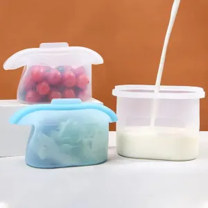 Reusable Silicone Food Storage Freezer Bags,Eco-friendly Washable Food Storage Container with Lids,1000ml Stand Up Preservation Storage Airtight Cooking Bag for Kids and Adults 2-Pack, Clear Blue