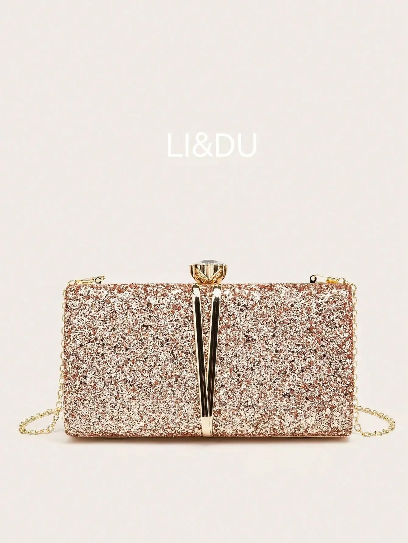 Rhinestone Decor Clip Top Chained Bag