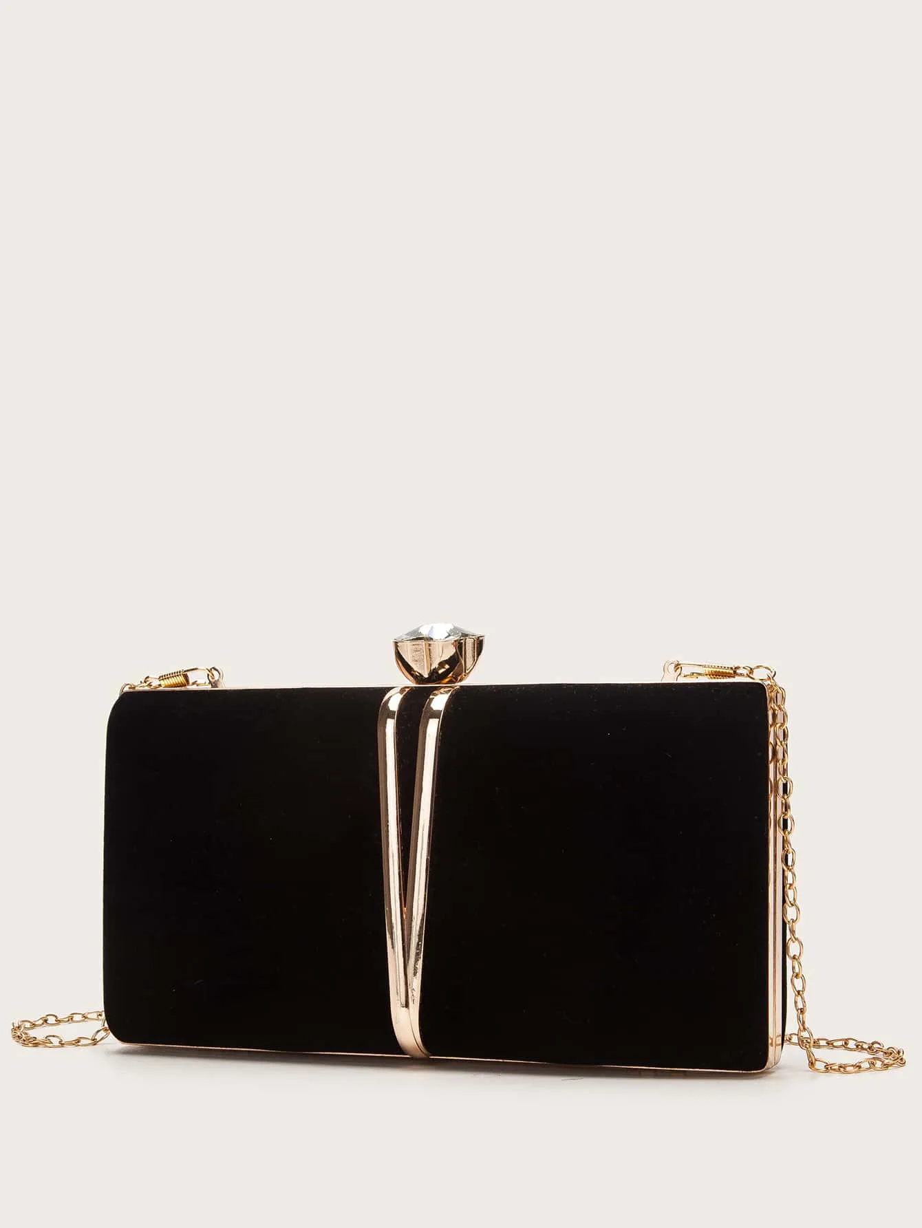 Rhinestone Decor Clip Top Chained Bag