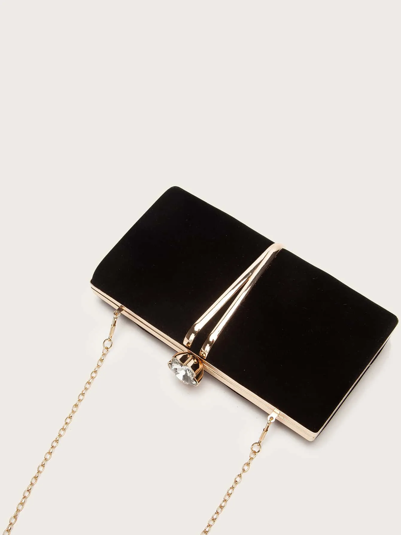 Rhinestone Decor Clip Top Chained Bag