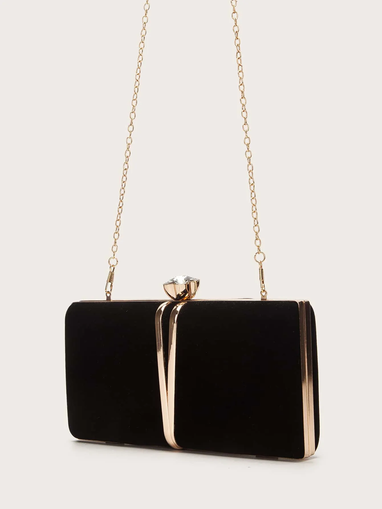 Rhinestone Decor Clip Top Chained Bag