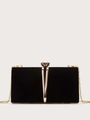 Rhinestone Decor Clip Top Chained Bag