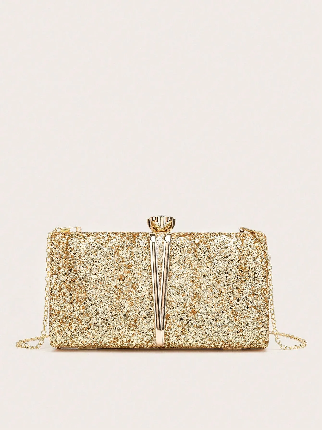 Rhinestone Decor Clip Top Chained Bag