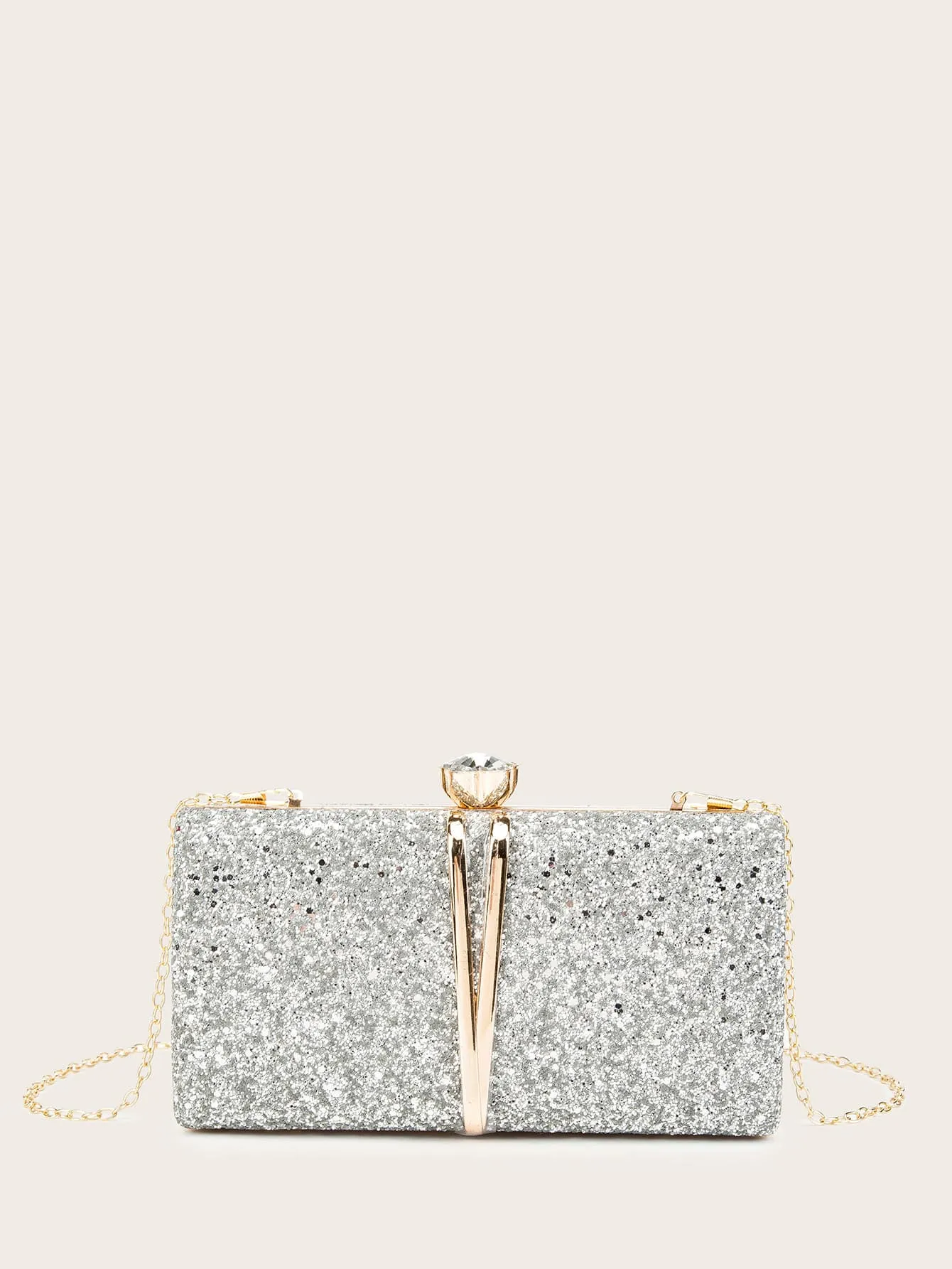 Rhinestone Decor Clip Top Chained Bag