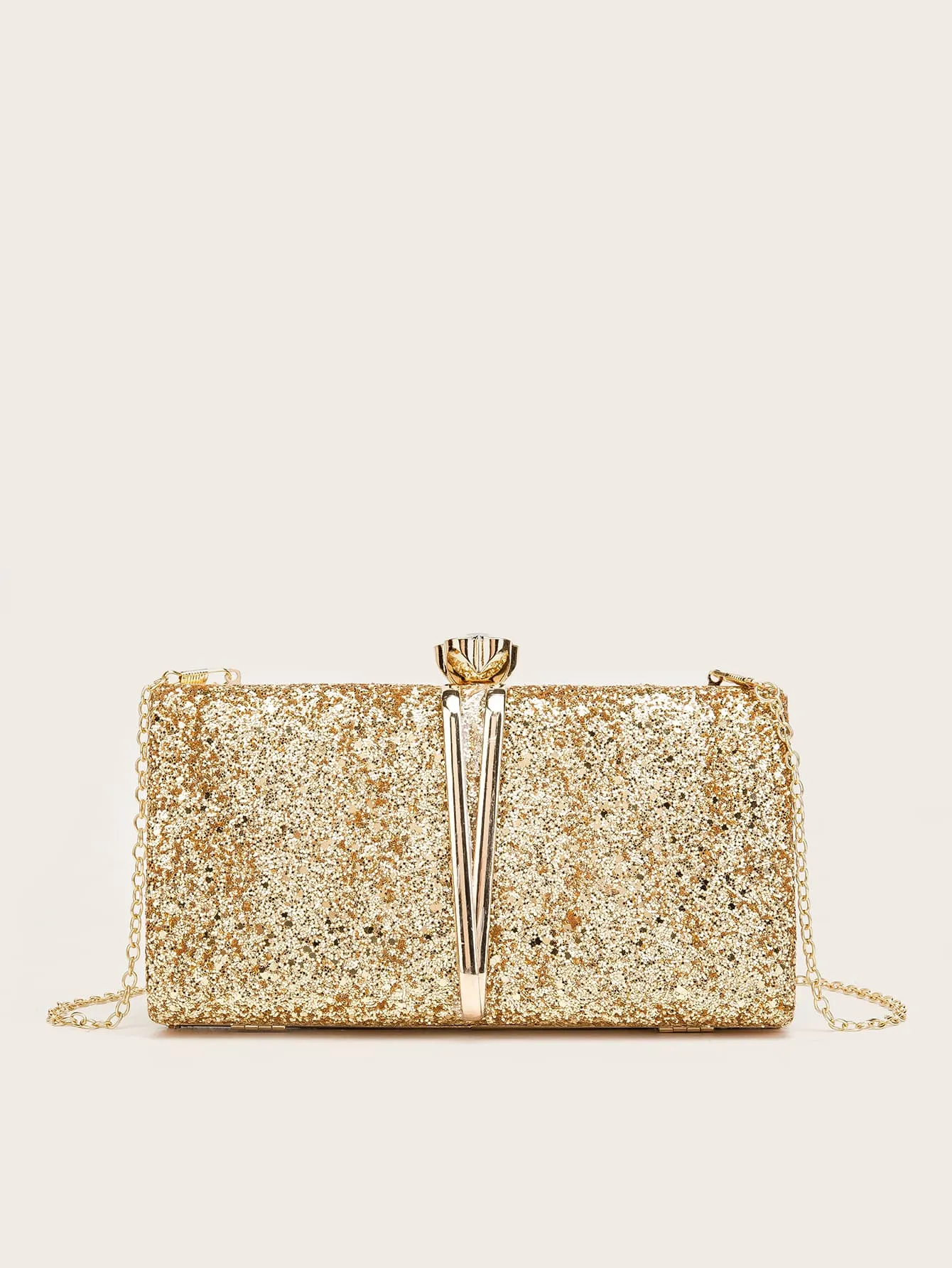 Rhinestone Decor Clip Top Chained Bag