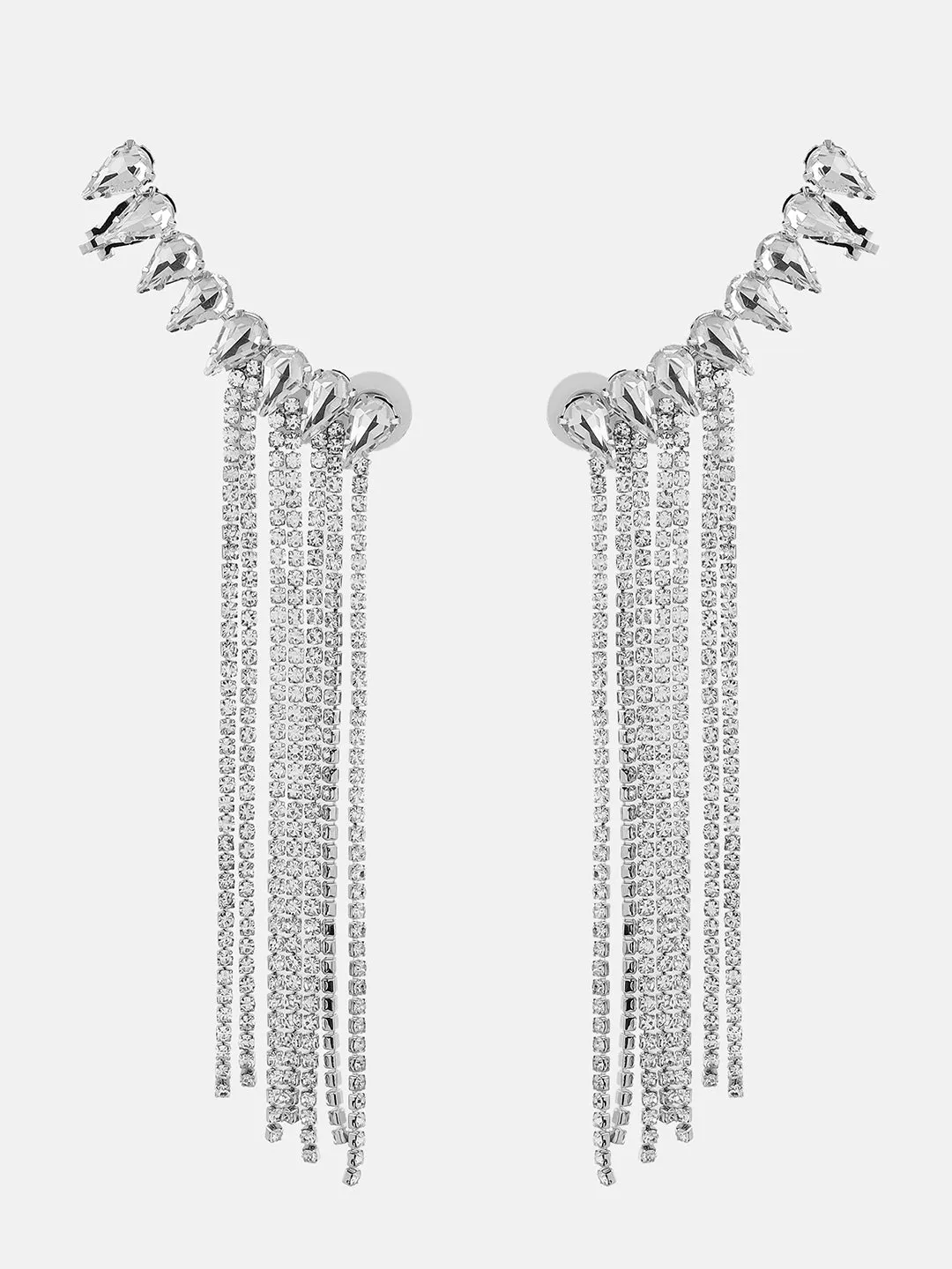 Rhinestones Studded Silver Earrings