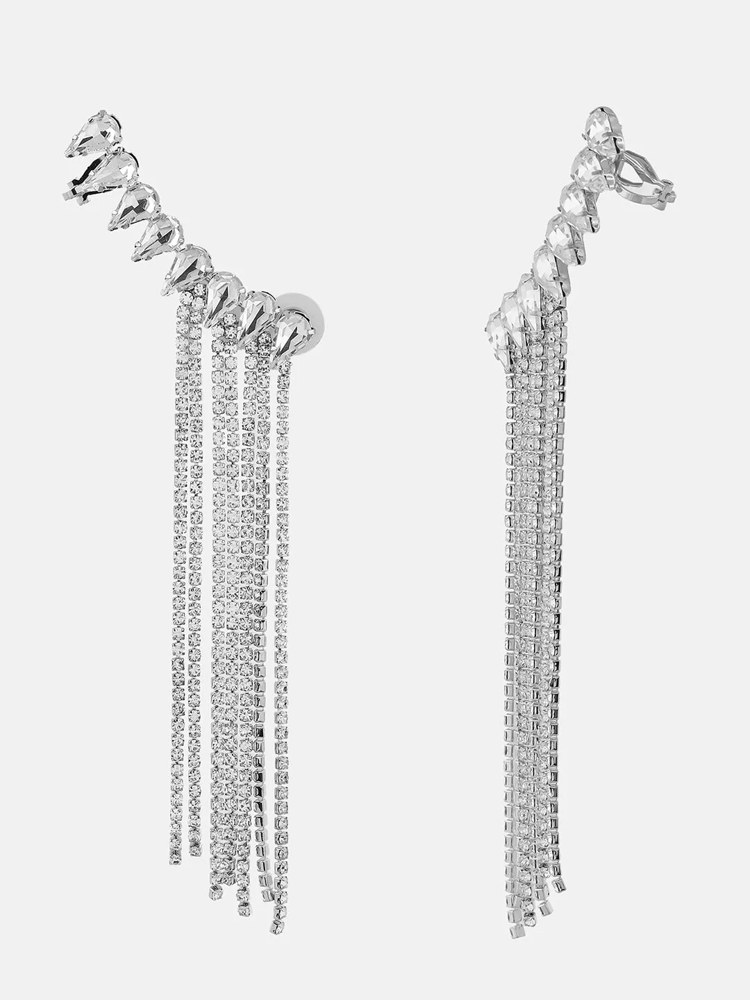 Rhinestones Studded Silver Earrings