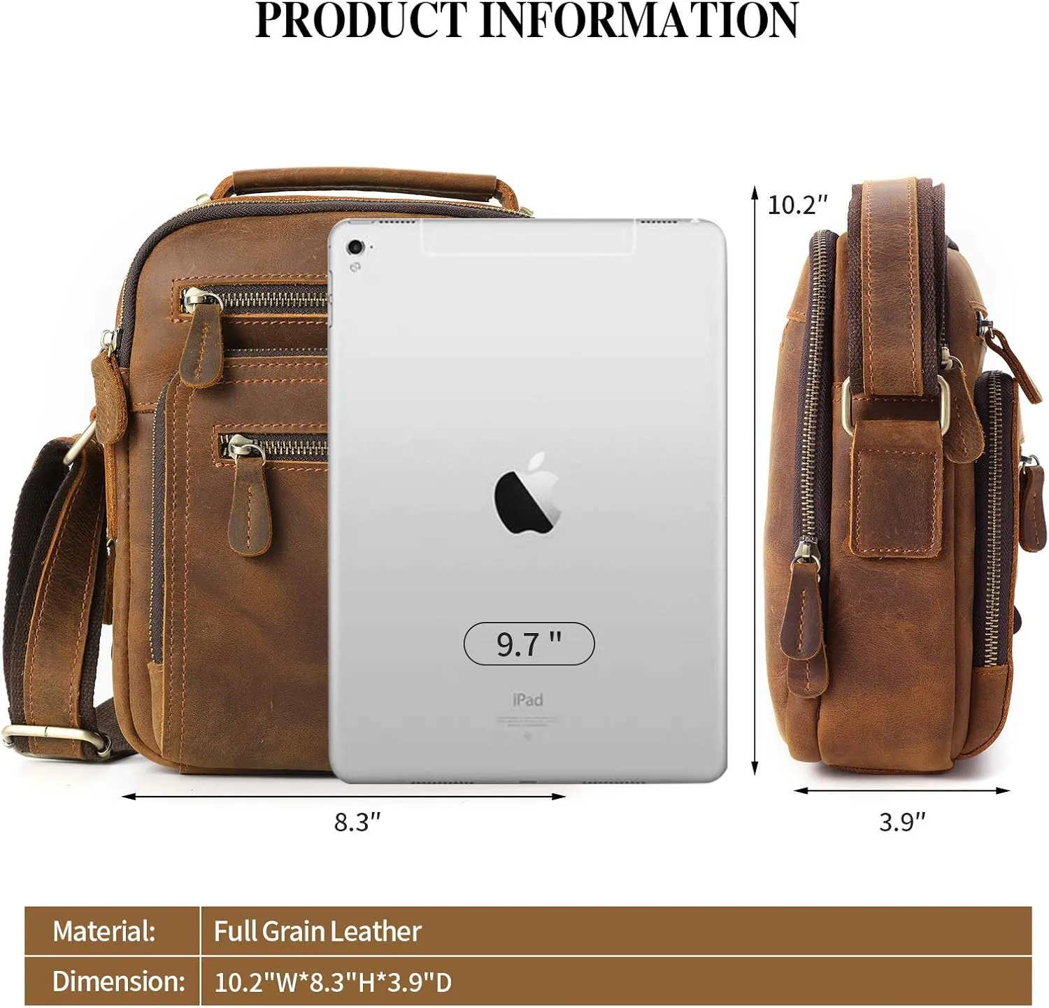 Ringsun Small Leather Men's Purse, Messenger Bag for Men with Zipper, Crossbody Shoulder Bag, RS30