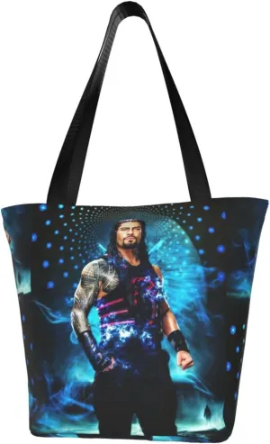 Roman Wrestler Reigns Reusable Grocery Bag for Kitchen Shopping Handbag Tote Bags with Zipper Unisex Convenient Shoulder Bag Daily Bags for Hiking