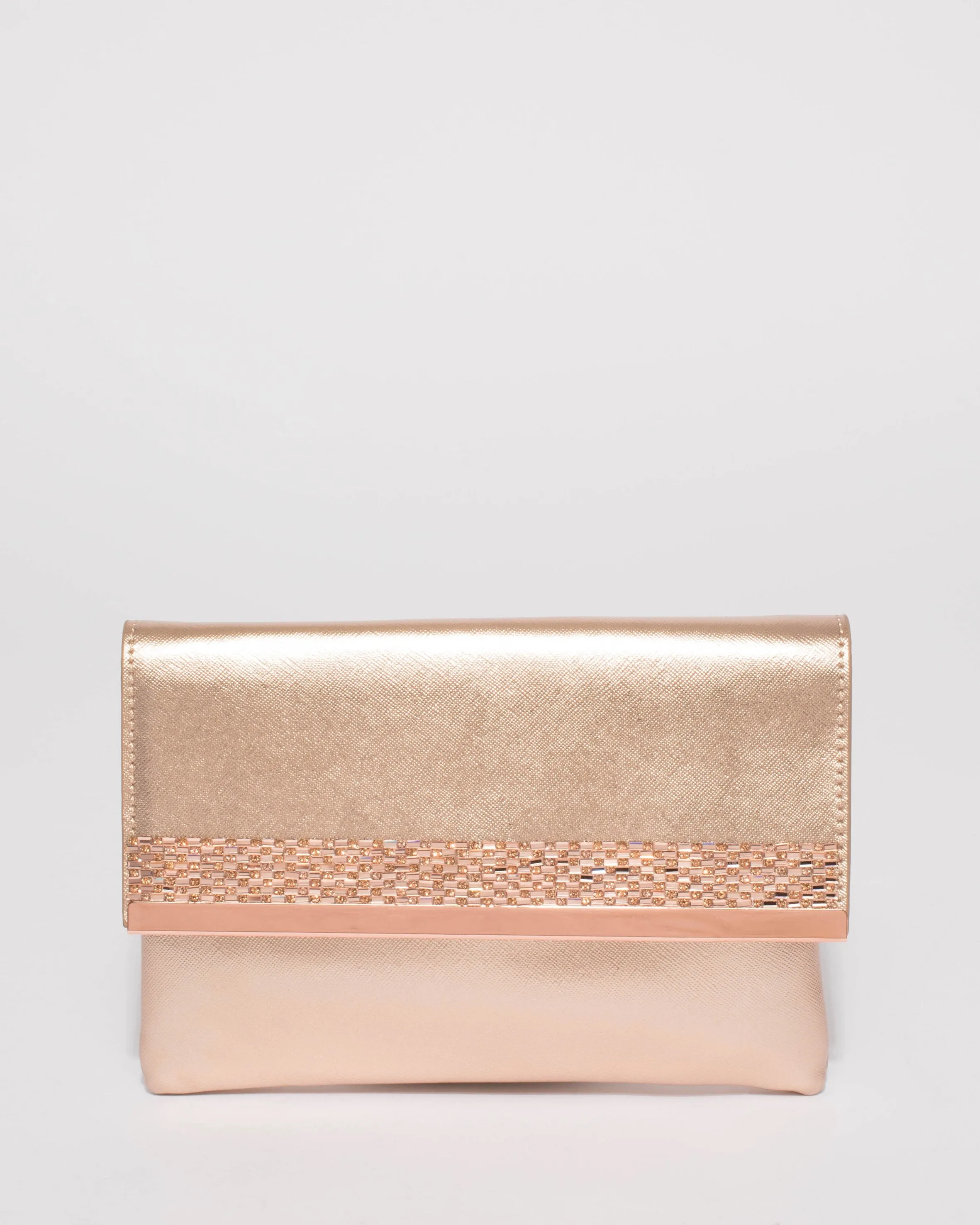Rose Gold Glam Panel Clutch With Rose Gold Hardware