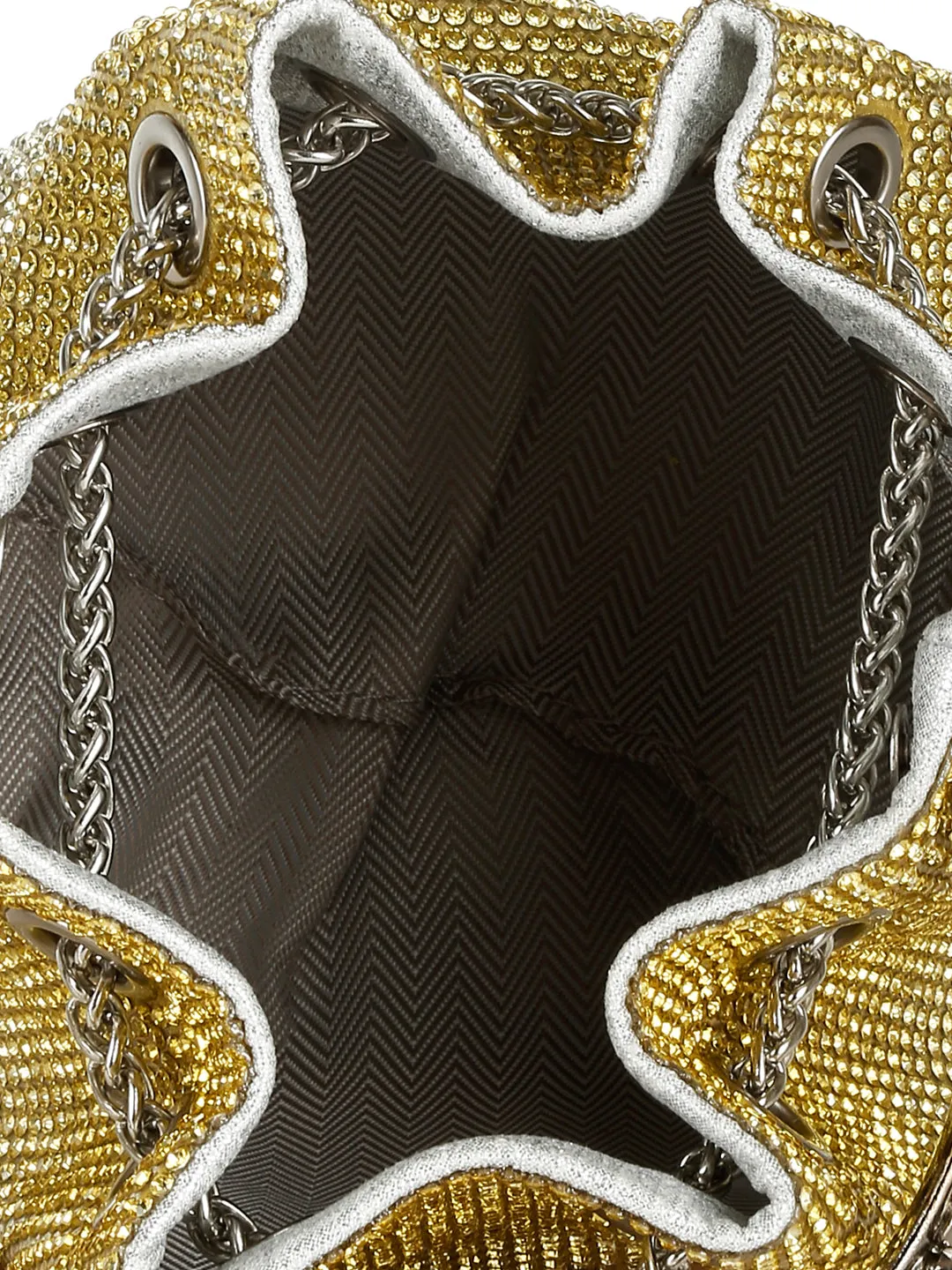 Round Handle Rhinestone Bucket Bag