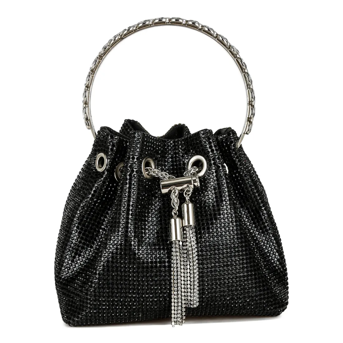 Round Handle Rhinestone Bucket Bag