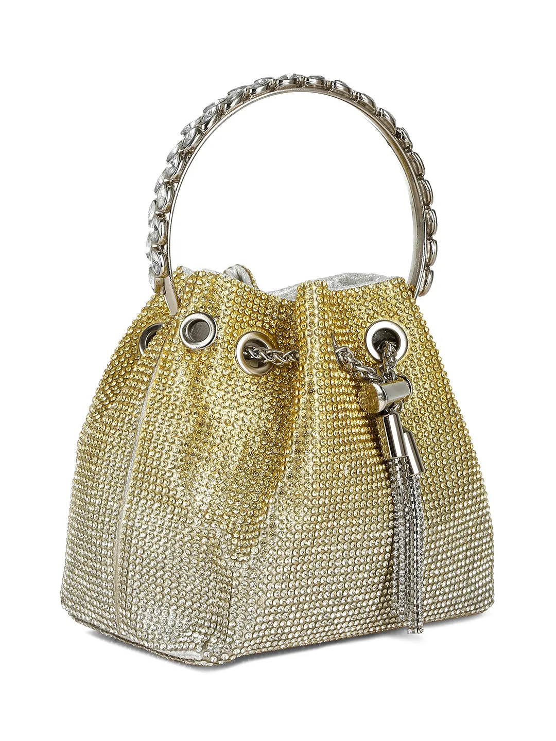 Round Handle Rhinestone Bucket Bag