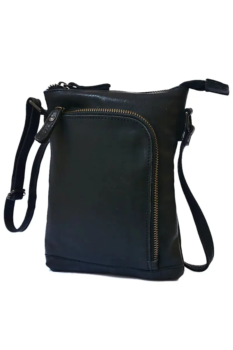 Rugged Hide Leather Bag - Freya Cross body in Black