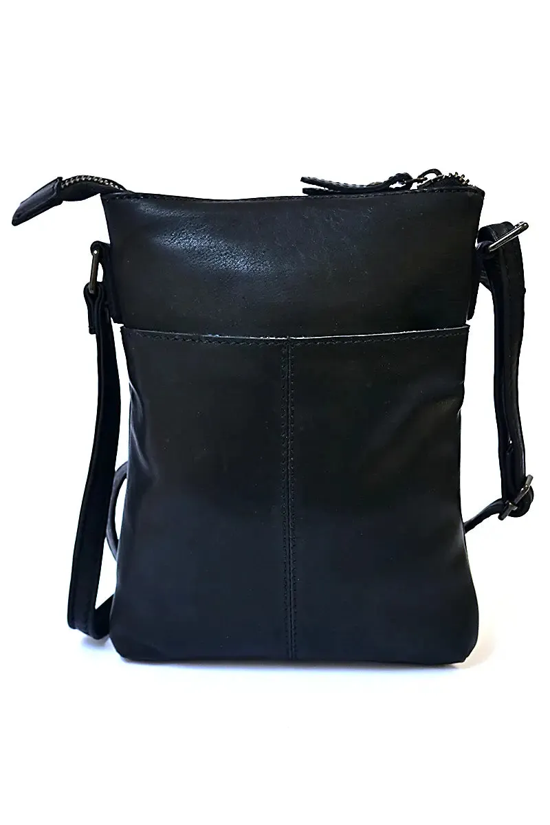 Rugged Hide Leather Bag - Freya Cross body in Black