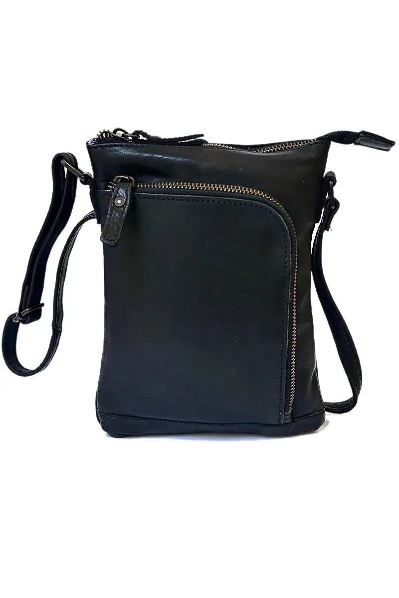 Rugged Hide Leather Bag - Freya Cross body in Black