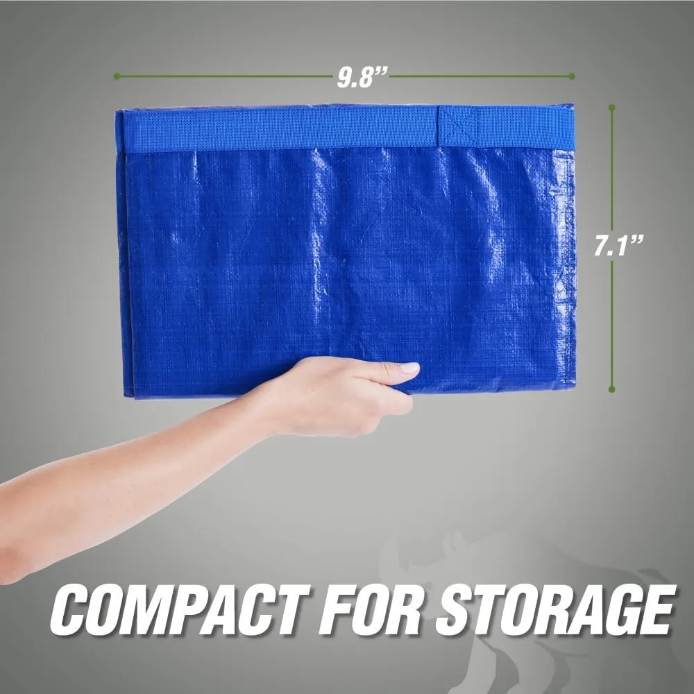 RUGGED RHINO Heavy Duty Extra Large Moving Bags, 50lb Capacity Tote, Durable Water and Puncture Resistant Winter Clothes Storage Totes for Moving, Strong Carry Handles and Zippers, 4 Pack Blue