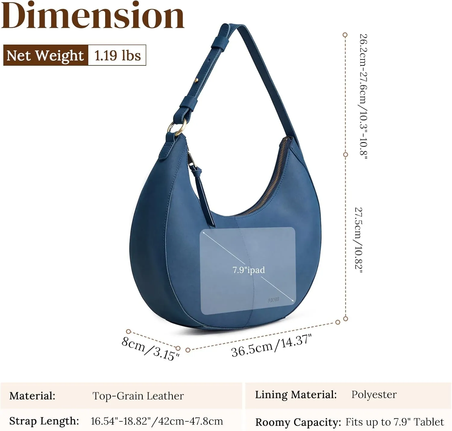 S-ZONE Top Grain Leather Shoulder Bags for Women Hobo Crescent Bag Handbags Purse