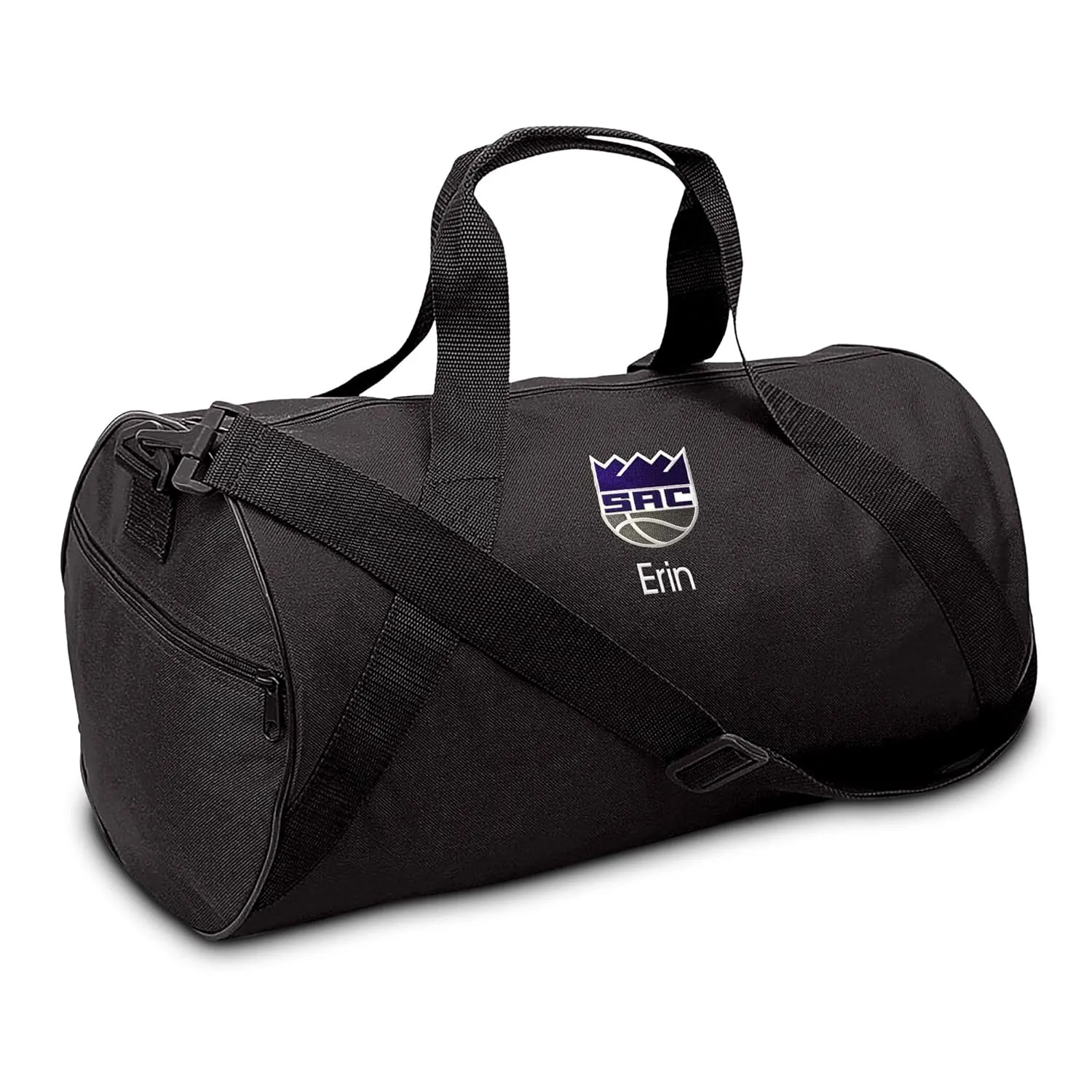 Sacramento Kings Personalized Duffel Bags for Kids - Official NBA Logo Embroidery, Removable Shoulder Strap, Polyester, 19” x 14” (Black)