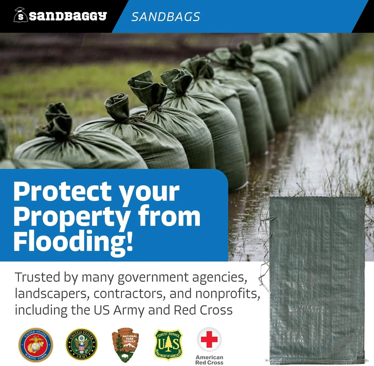 Sandbaggy - Empty Poly Sandbags W/UV Protection - Size: 14" x 26" - Color: Green - Military Grade (30 Bags)