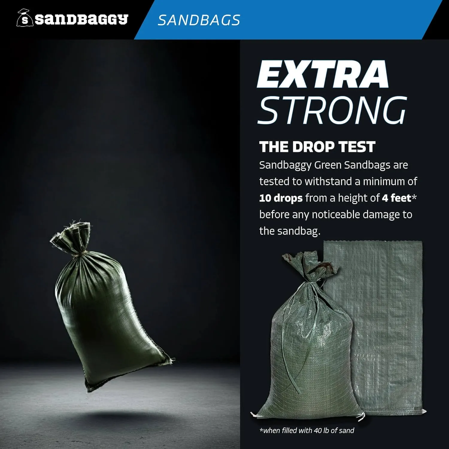 Sandbaggy - Empty Poly Sandbags W/UV Protection - Size: 14" x 26" - Color: Green - Military Grade (30 Bags)