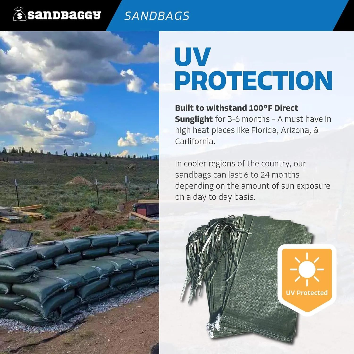 Sandbaggy - Empty Poly Sandbags W/UV Protection - Size: 14" x 26" - Color: Green - Military Grade (30 Bags)