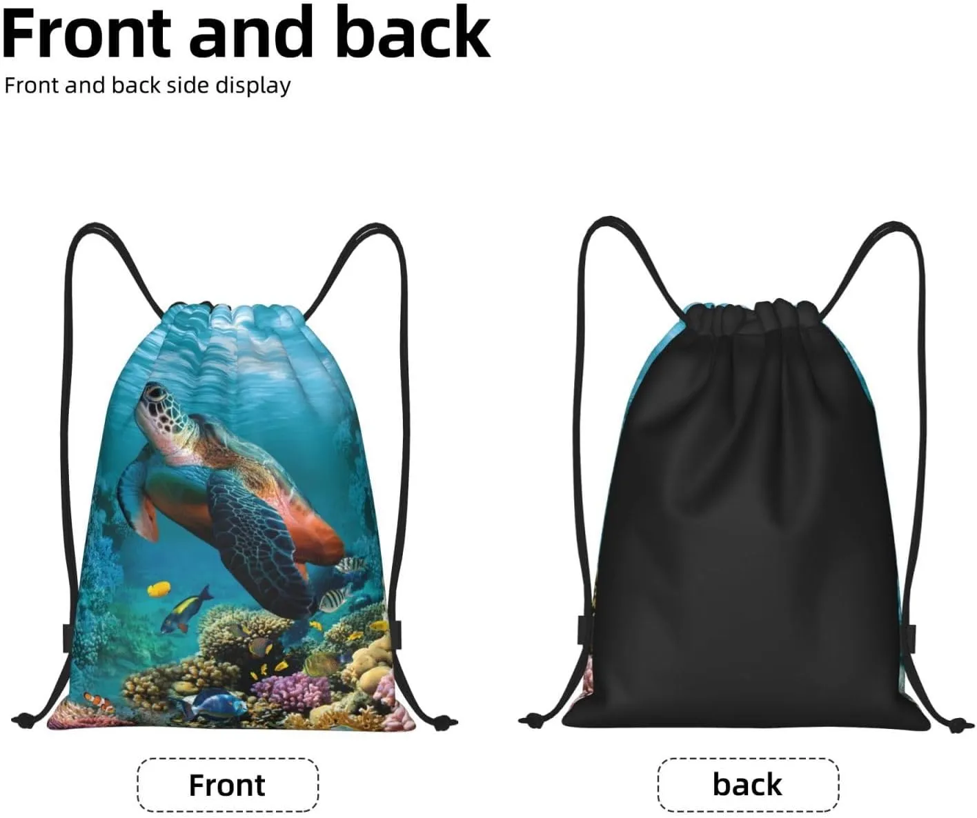 Sea Turtle Drawstring Bags Turquoise Drawstring Backpack Cute Fish Sackpack Draw String Cinch Bags for Sports, Gym, Travel, Swimming, Beach, Camping