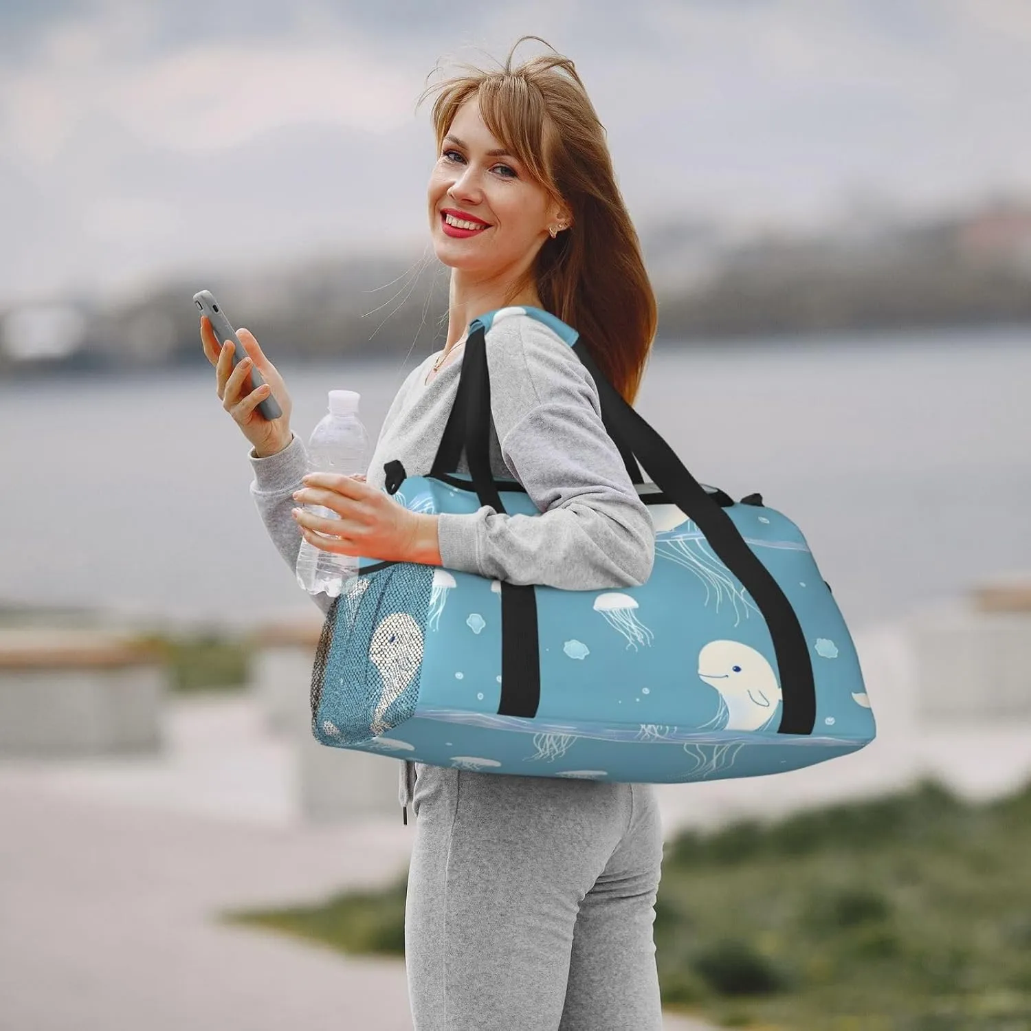 Sea Whale And Jellyfish Travel Bag, Weekender Bags For Women Men For Outdoor Adventures, Ideal For Camping And Hiking