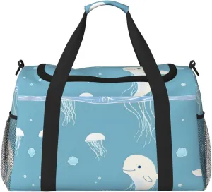 Sea Whale And Jellyfish Travel Bag, Weekender Bags For Women Men For Outdoor Adventures, Ideal For Camping And Hiking