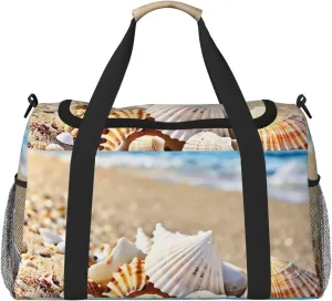 Seashells on the sandy beach Print Travel Duffel Bag for Men & Women, Foldable Travel Bags and Spacious Weekender Tote Bag for Storage Toiletry Luggage Personal Item