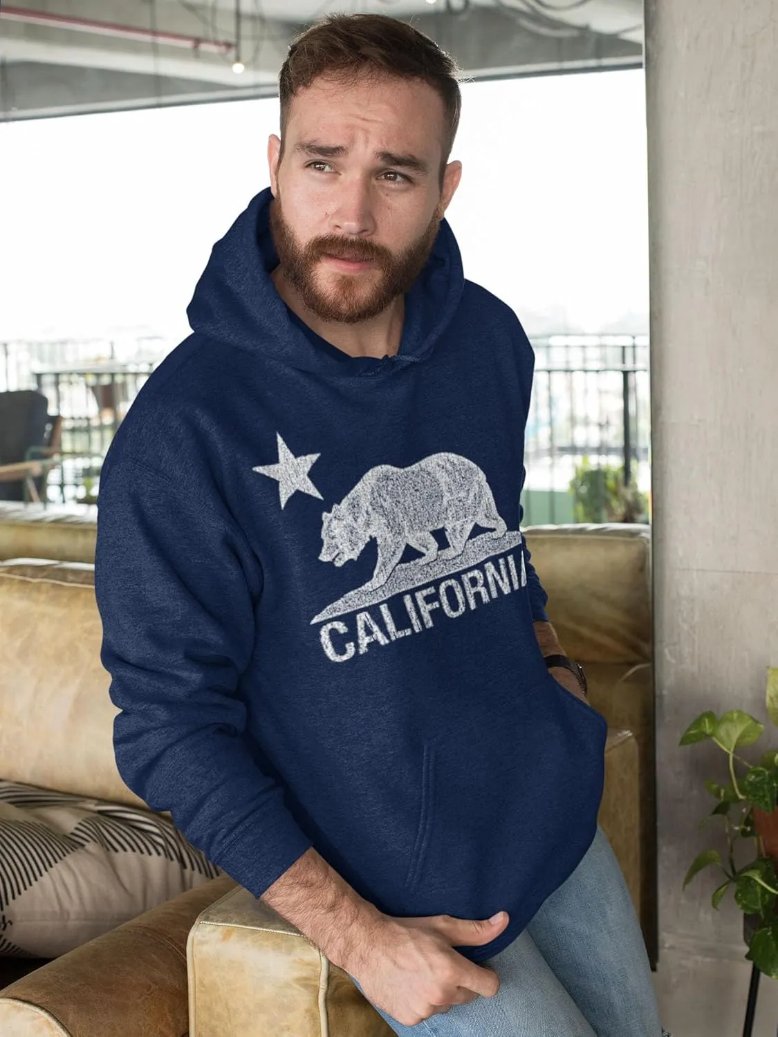 shop4ever California Distressed White Bear Hoodies Cali Sweatshirts