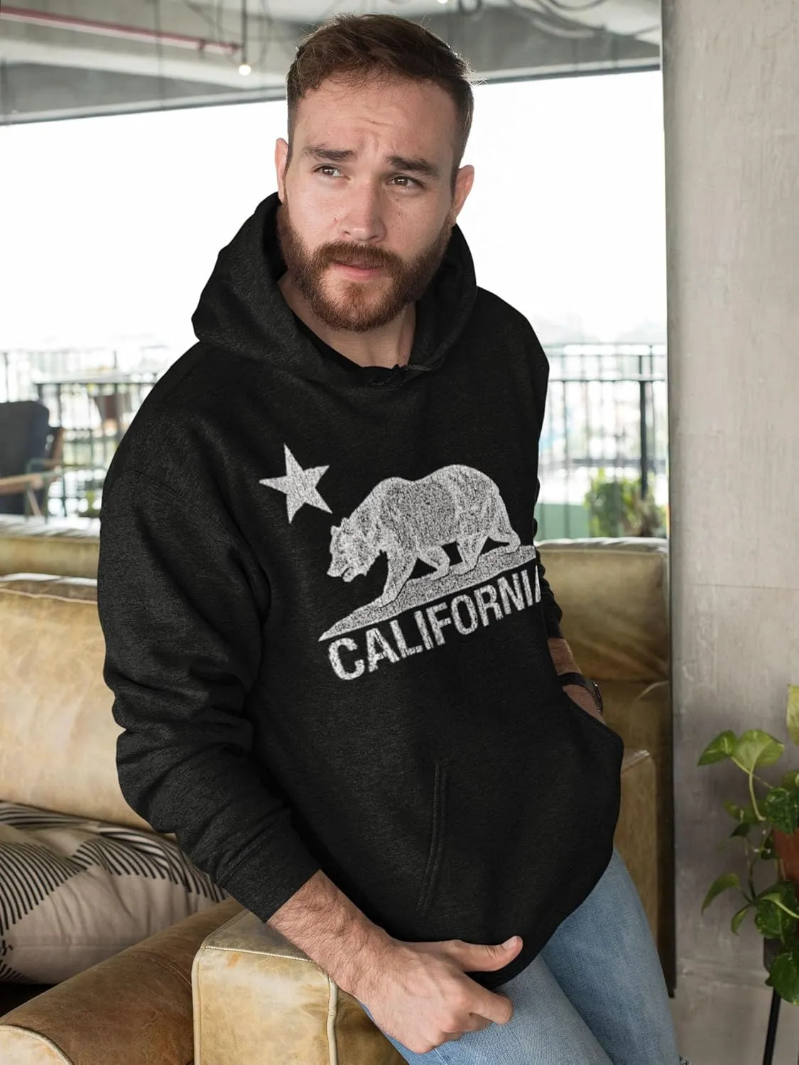shop4ever California Distressed White Bear Hoodies Cali Sweatshirts