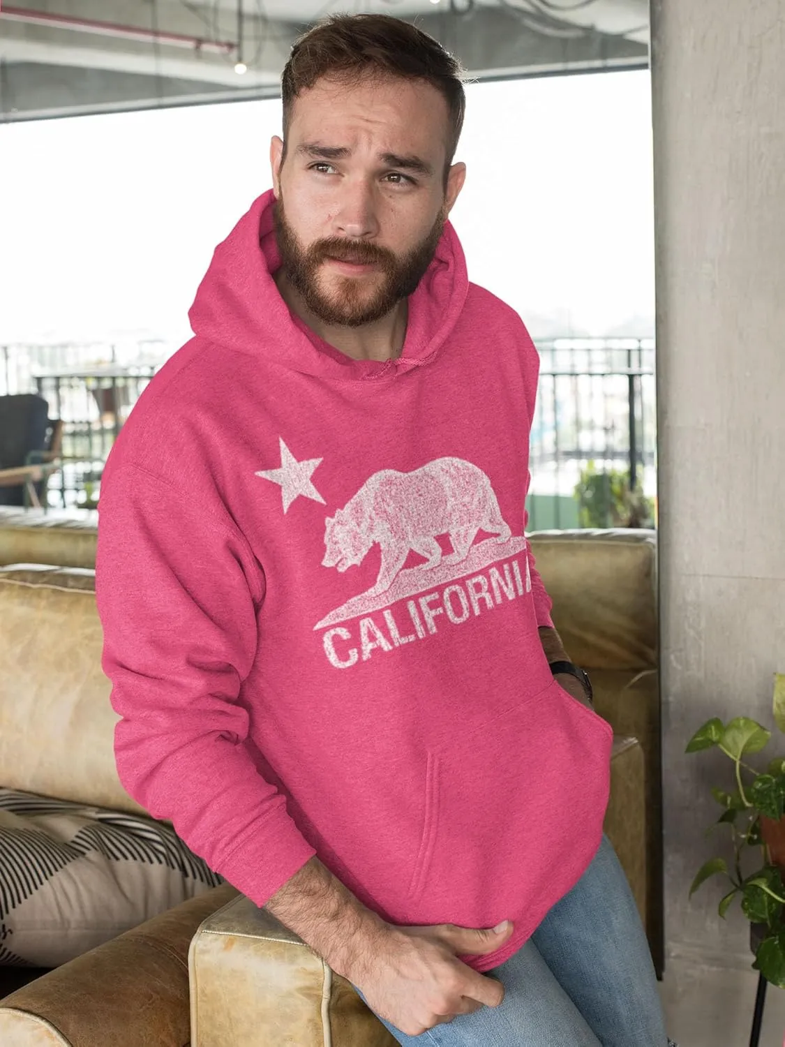 shop4ever California Distressed White Bear Hoodies Cali Sweatshirts