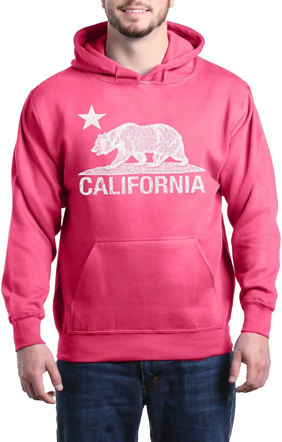 shop4ever California Distressed White Bear Hoodies Cali Sweatshirts