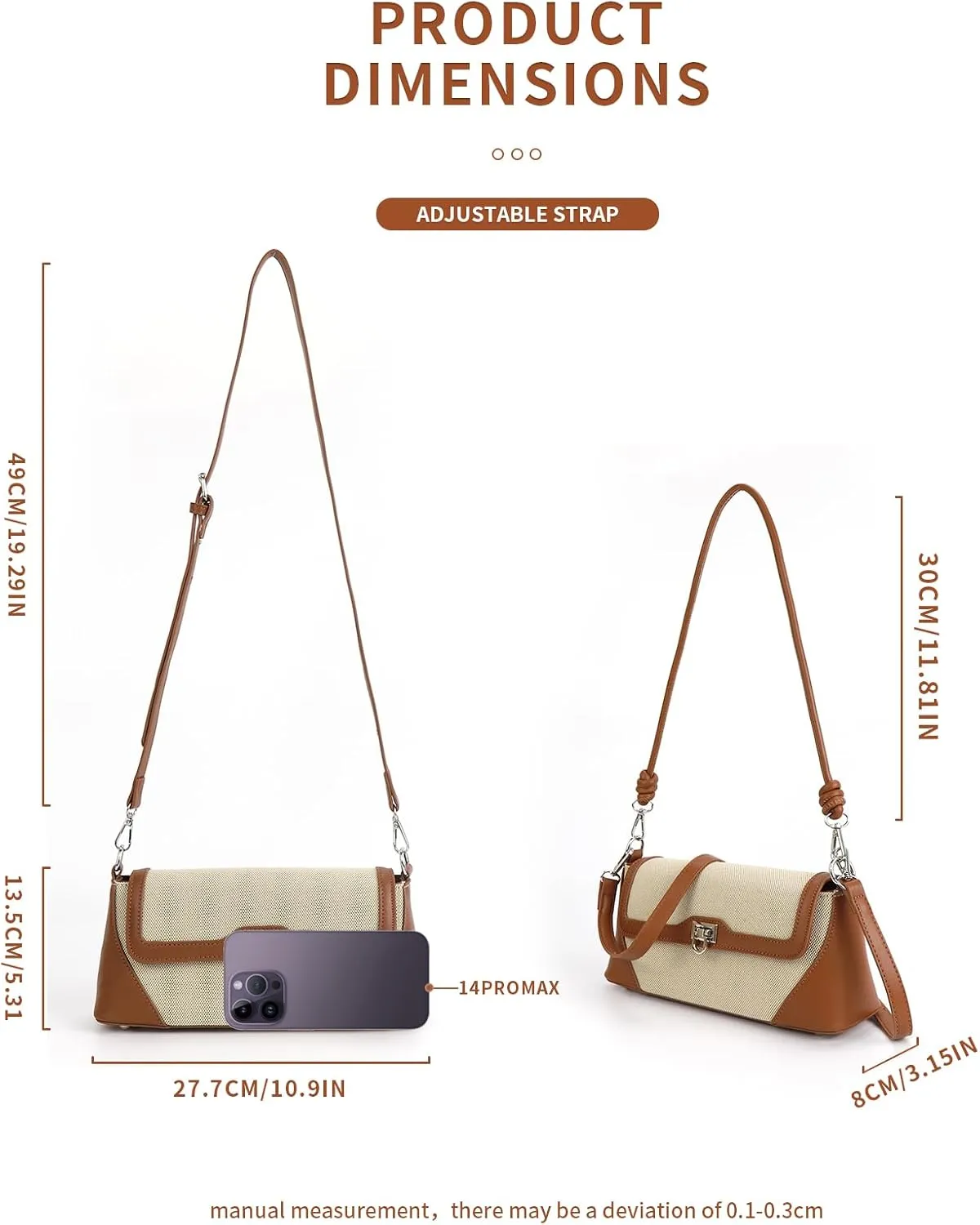 Shoulder Bag for Women PU Leather Shoulder Purse Vintage Handbag Retro Classic Underarm Purse with 2 Removable Strap