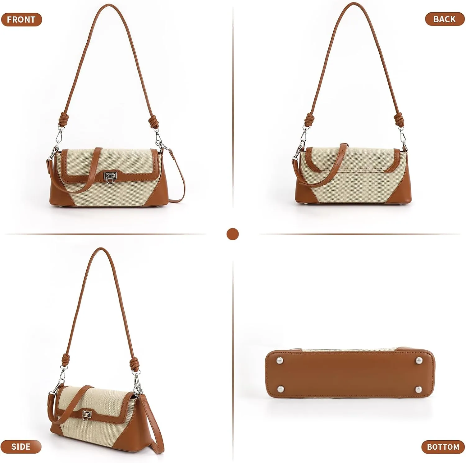 Shoulder Bag for Women PU Leather Shoulder Purse Vintage Handbag Retro Classic Underarm Purse with 2 Removable Strap