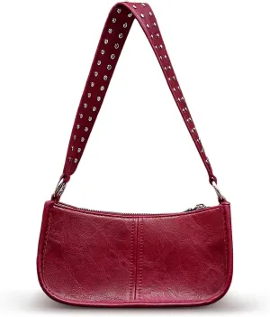Shoulder Bags for Women - Retro Y2K Studded Crossbody Clutch with 2 Removable Straps Burdundy Purse Crossbody Bag Clutch Tote Leather Handbag (Burgundy)